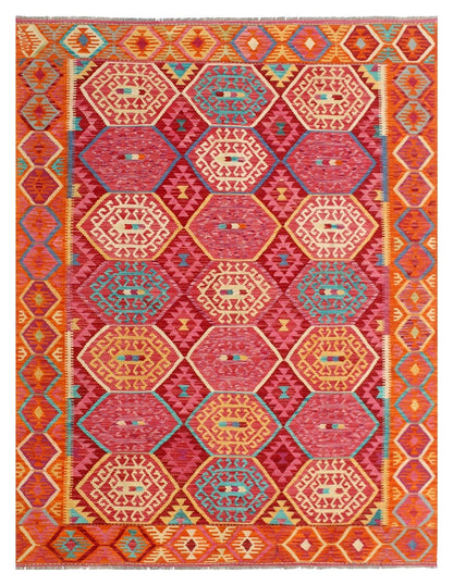 Tappeto Kilim Kaudani Afghan fatto a mano multicolore 306x209cm