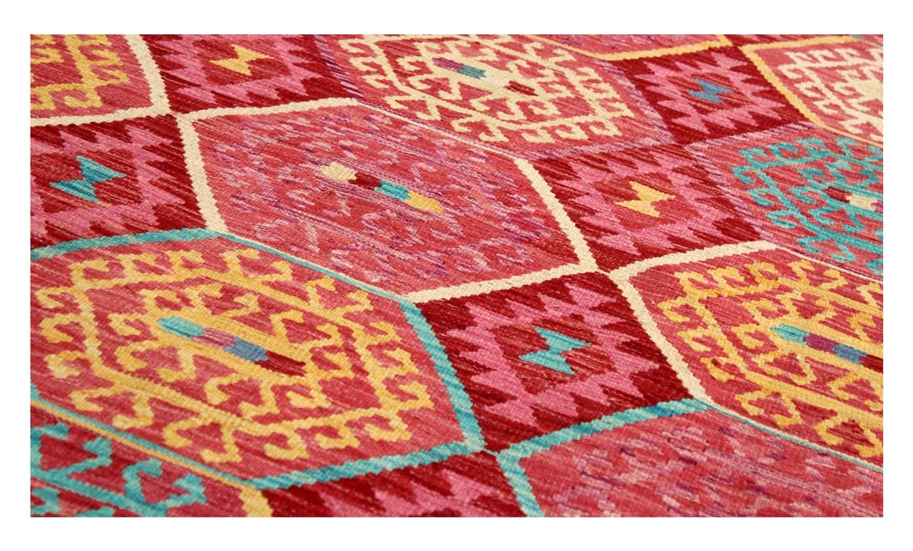 Tappeto Kilim Kaudani Afghan fatto a mano multicolore 306x209cm