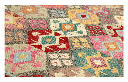 Tappeto Kilim Kaudani Afghan fatto a mano multicolore 293x255cm