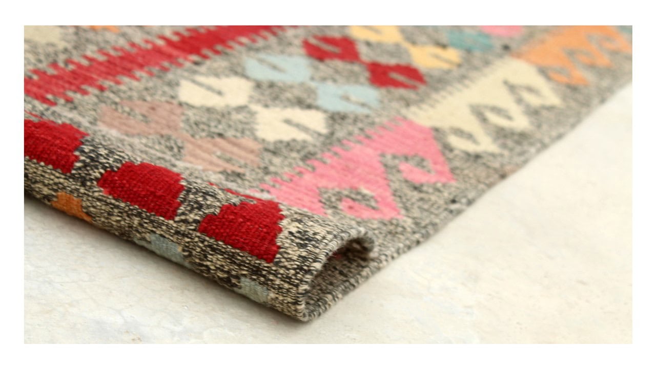 Tappeto Kilim Kaudani Afghan fatto a mano multicolore 293x255cm