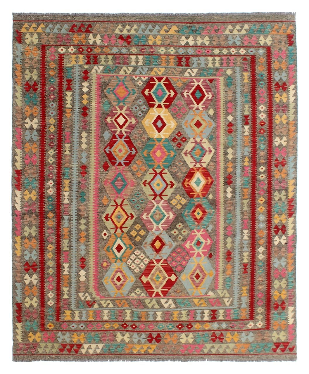 Tappeto Kilim Kaudani Afghan fatto a mano multicolore 302x250cm