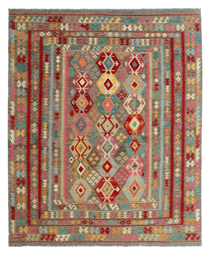 Tappeto Kilim Kaudani Afghan fatto a mano multicolore 302x250cm