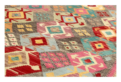 Tappeto Kilim Kaudani Afghan fatto a mano multicolore 302x250cm