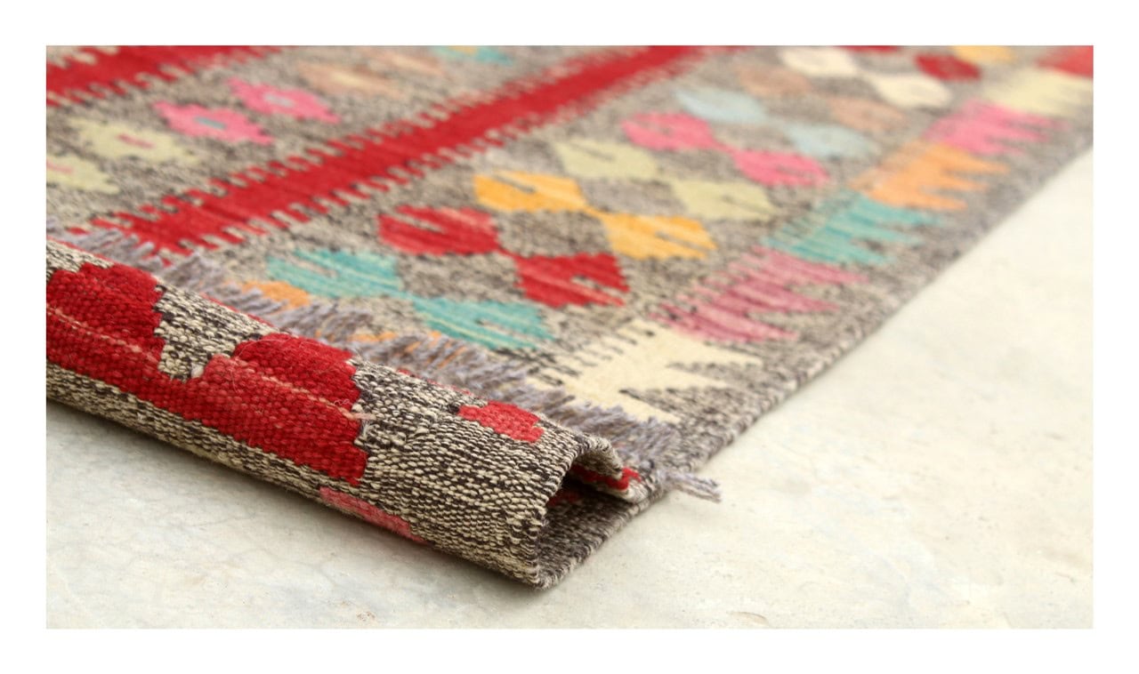 Tappeto Kilim Kaudani Afghan fatto a mano multicolore 302x250cm