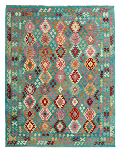 Tappeto Kilim Kaudani Afghan fatto a mano multicolore 340x257cm