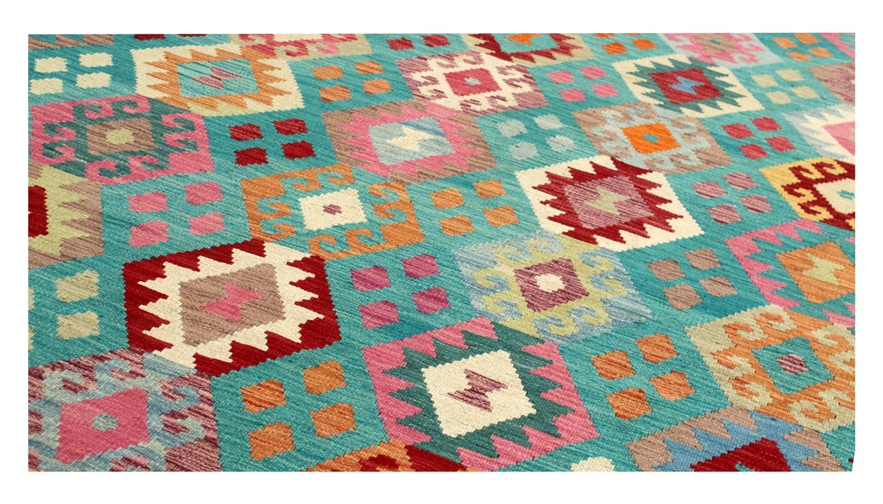 Tappeto Kilim Kaudani Afghan fatto a mano multicolore 340x257cm
