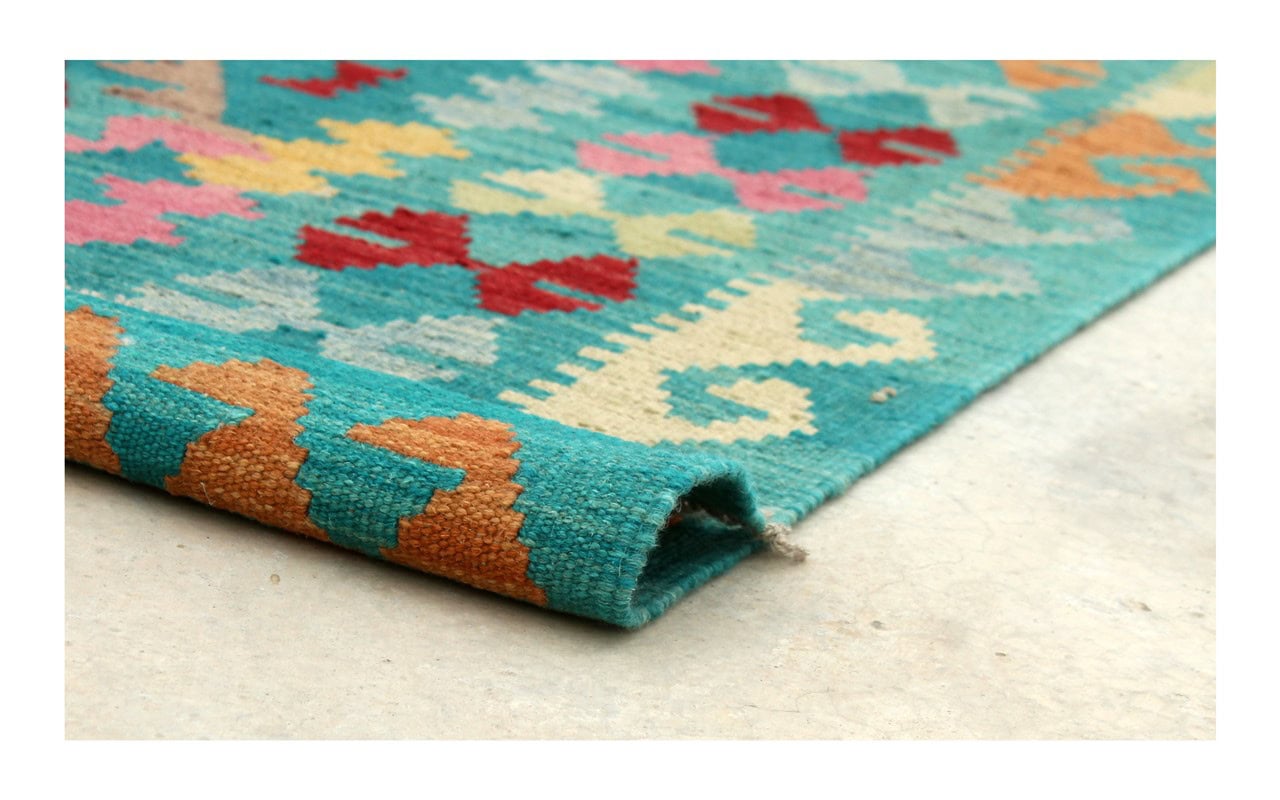 Tappeto Kilim Kaudani Afghan fatto a mano multicolore 340x257cm