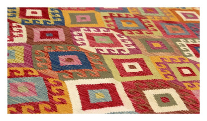 Tappeto Kilim Kaudani Afghan fatto a mano multicolore 295x209cm