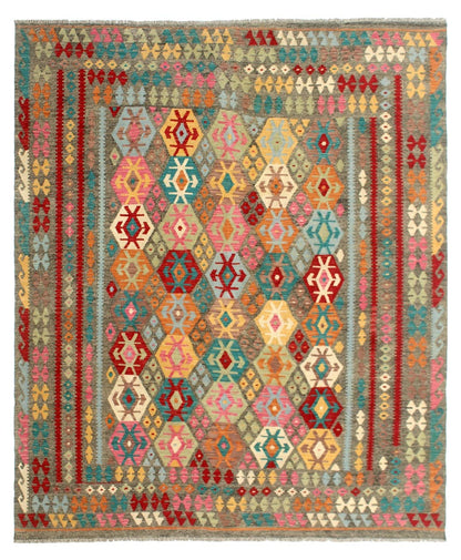 Tappeto Kilim Kaudani Afghan fatto a mano multicolore 300x248cm