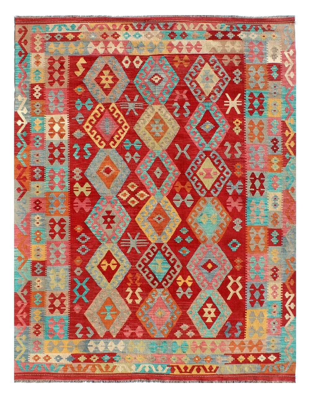 Tappeto Kilim Kaudani Afghan fatto a mano multicolore 301x210cm