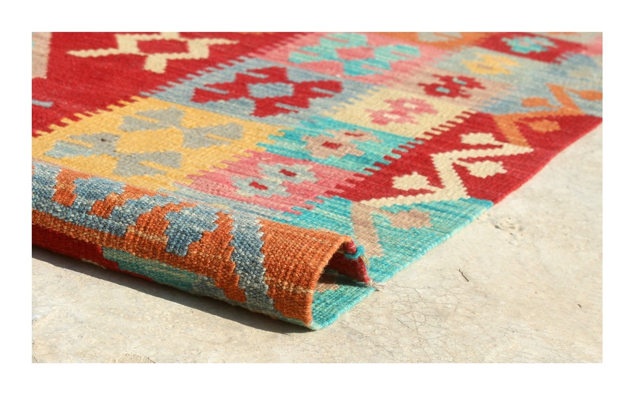 Tappeto Kilim Kaudani Afghan fatto a mano multicolore 301x210cm