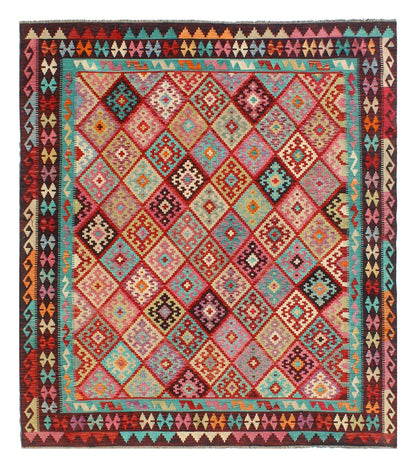 Tappeto Kilim Kaudani Afghan fatto a mano multicolore 292x260cm
