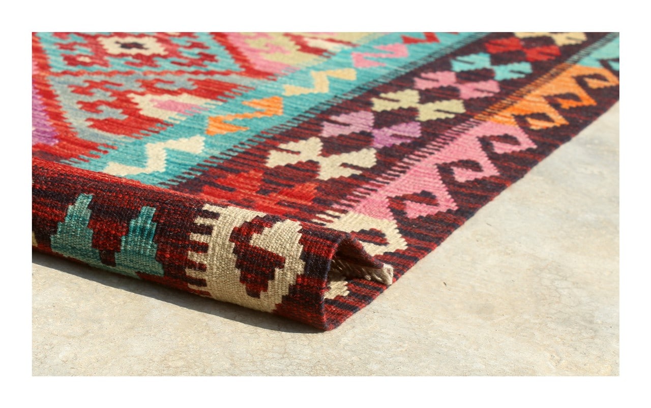 Tappeto Kilim Kaudani Afghan fatto a mano multicolore 292x260cm