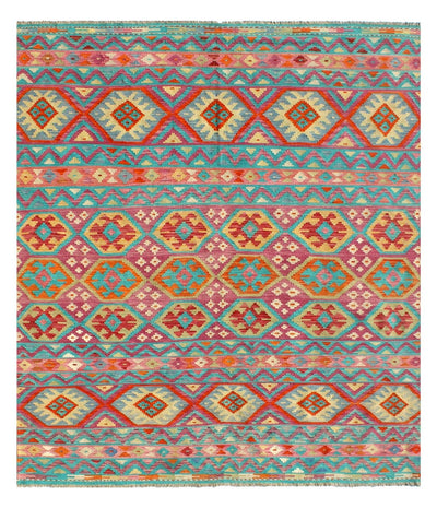 Tappeto Kilim Kaudani Afghan fatto a mano multicolore 297x250cm