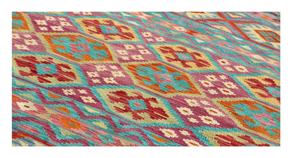 Tappeto Kilim Kaudani Afghan fatto a mano multicolore 297x250cm