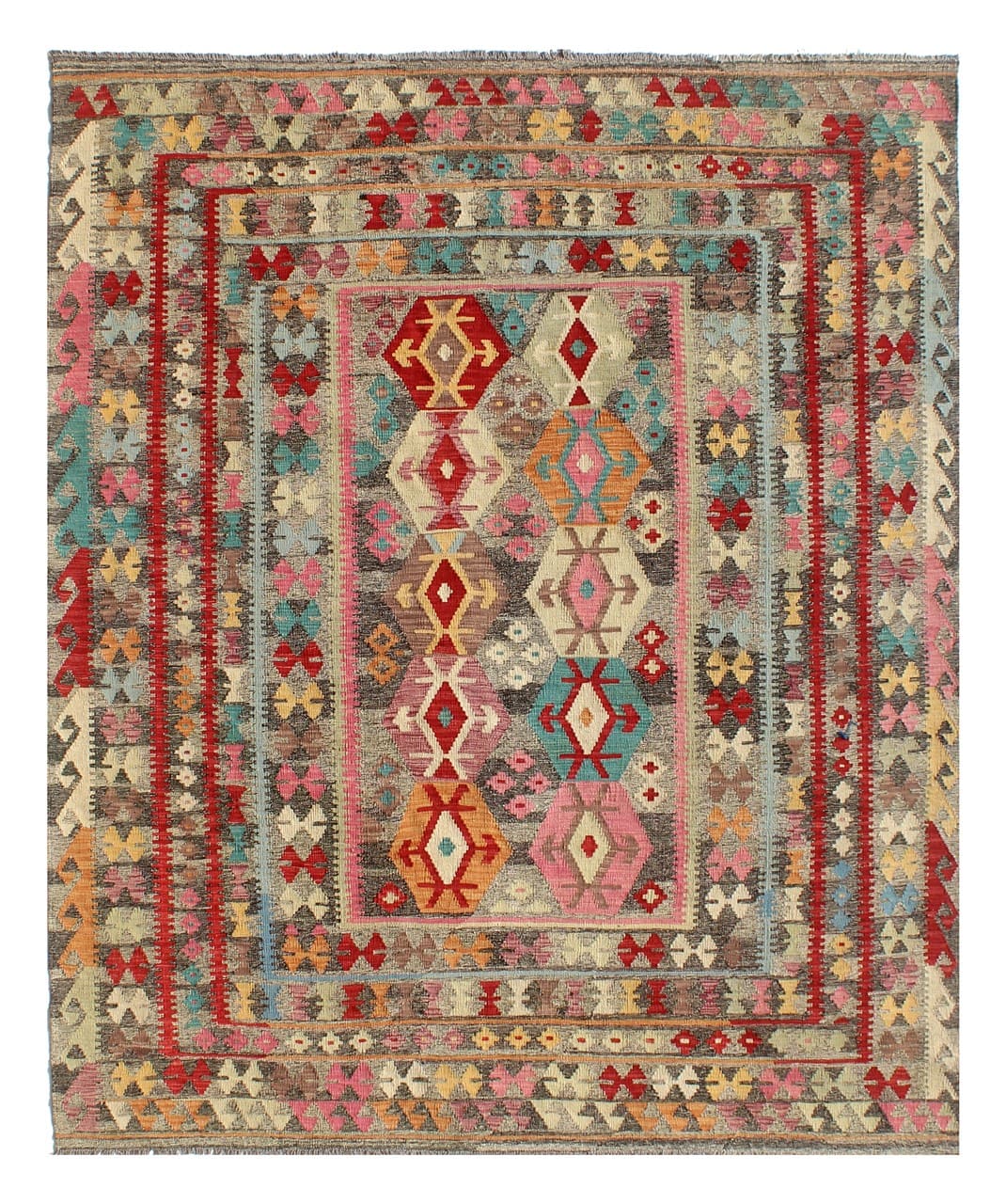 Tappeto Kilim Kaudani Afghan fatto a mano multicolore 295x251cm