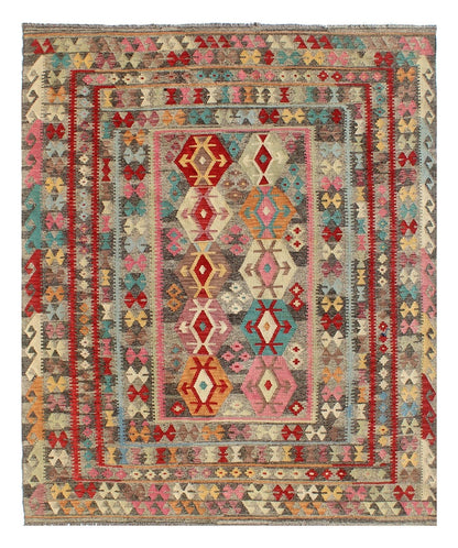Tappeto Kilim Kaudani Afghan fatto a mano multicolore 295x251cm