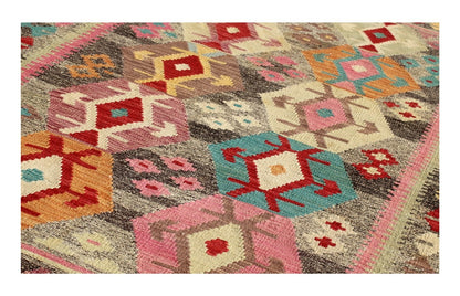 Tappeto Kilim Kaudani Afghan fatto a mano multicolore 295x251cm