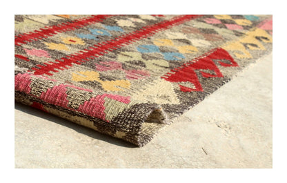 Tappeto Kilim Kaudani Afghan fatto a mano multicolore 295x251cm