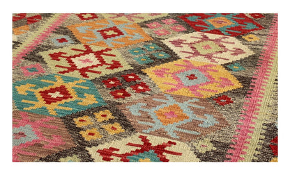 Tappeto Kilim Kaudani Afghan fatto a mano multicolore 298x249cm