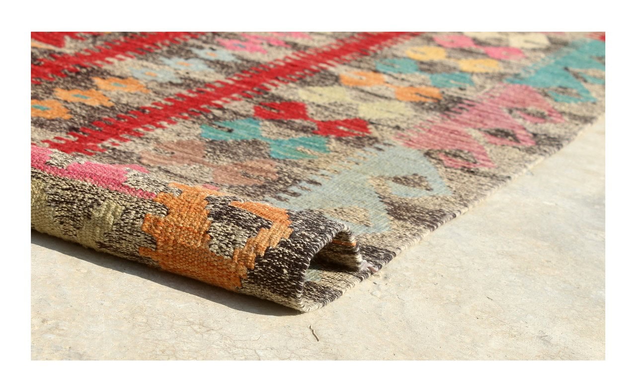 Tappeto Kilim Kaudani Afghan fatto a mano multicolore 298x249cm