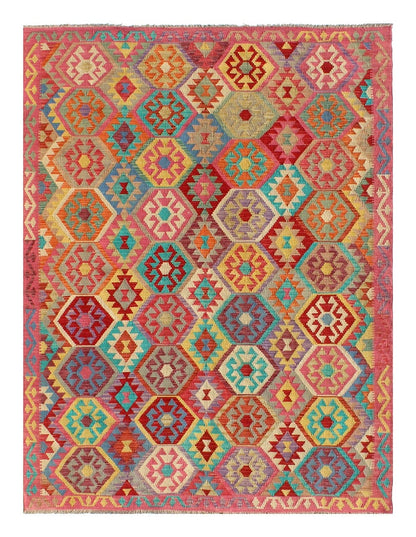 Tappeto Kilim Kaudani Afghan fatto a mano multicolore 298x204cm