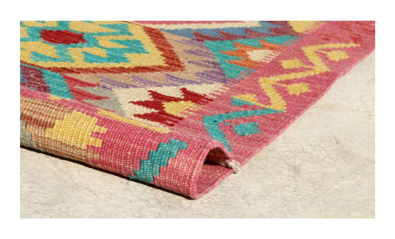 Tappeto Kilim Kaudani Afghan fatto a mano multicolore 298x204cm