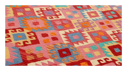 Tappeto Kilim Kaudani Afghan fatto a mano multicolore 289x207cm