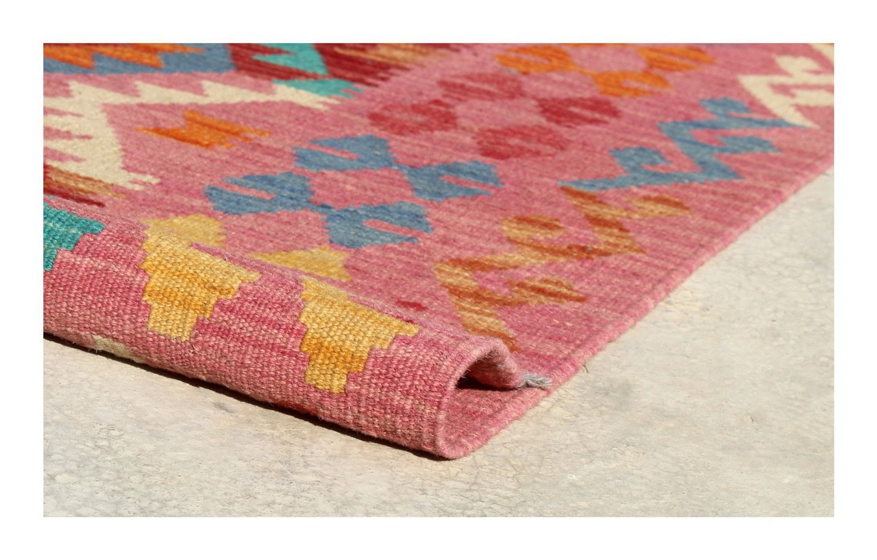 Tappeto Kilim Kaudani Afghan fatto a mano multicolore 289x207cm