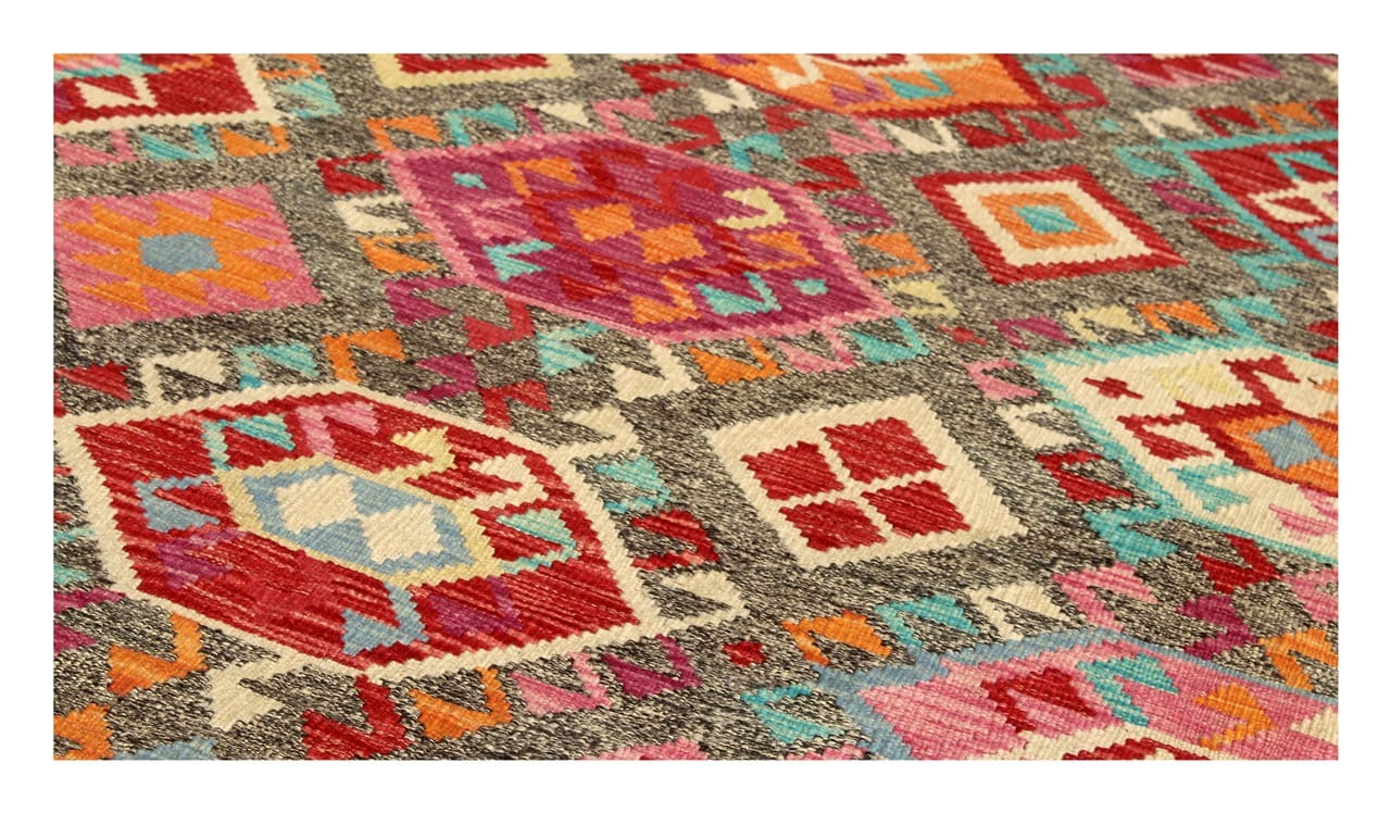 Tappeto Kilim Kaudani Afghan fatto a mano multicolore 303x208cm