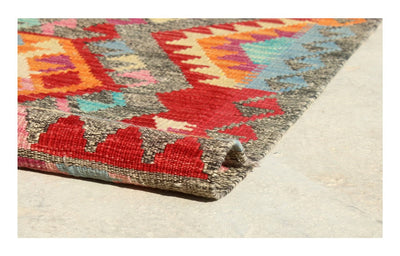 Tappeto Kilim Kaudani Afghan fatto a mano multicolore 303x208cm