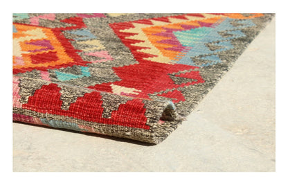 Tappeto Kilim Kaudani Afghan fatto a mano multicolore 303x208cm