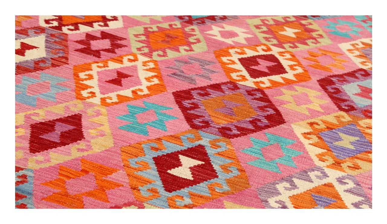 Tappeto Kilim Kaudani Afghan fatto a mano multicolore 303x210cm