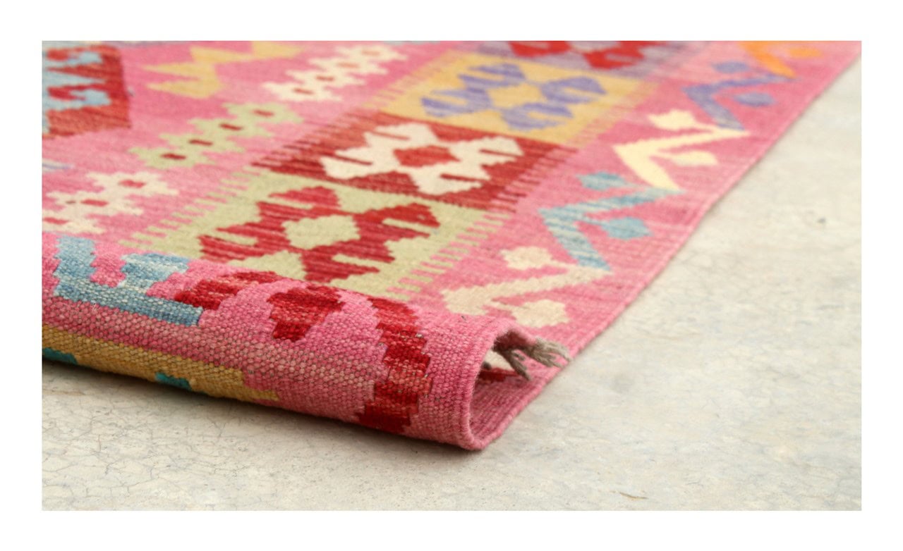 Tappeto Kilim Kaudani Afghan fatto a mano multicolore 303x210cm