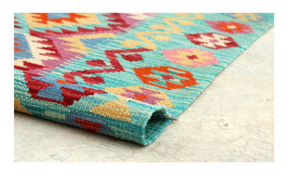 Tappeto Kilim Kaudani Afghan fatto a mano multicolore 307x204cm