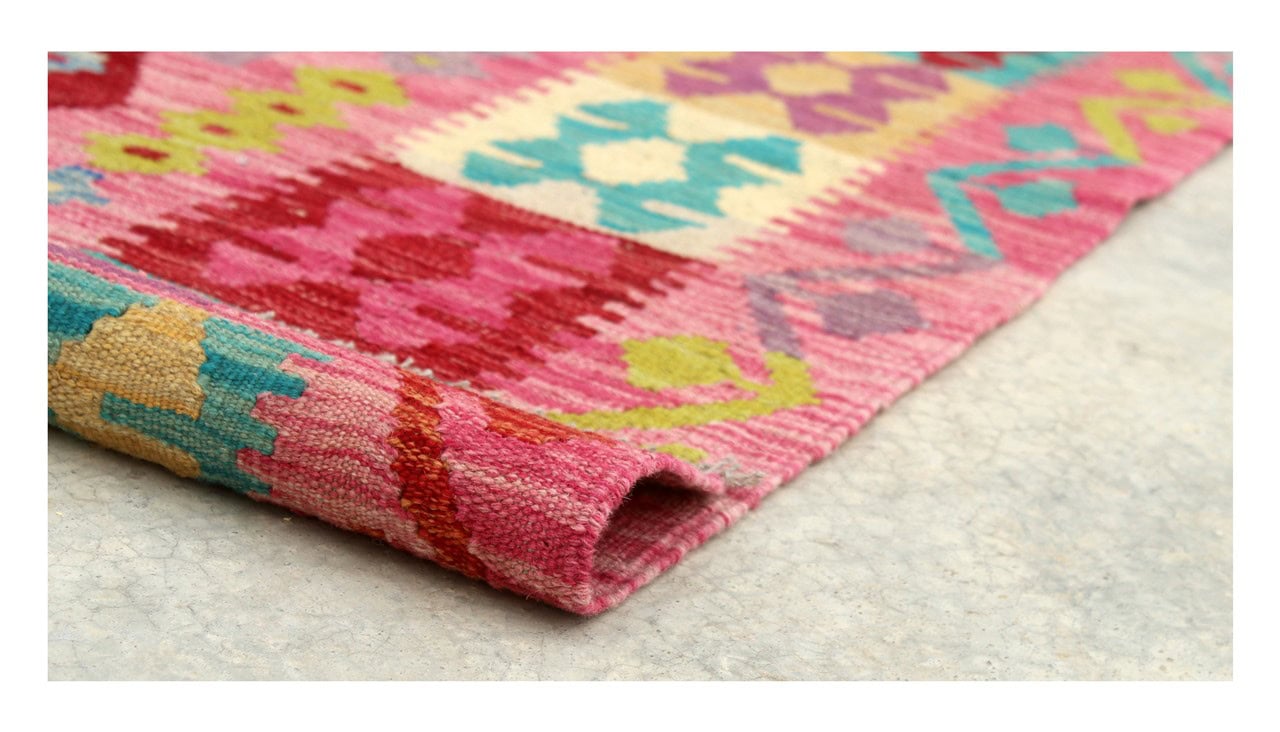 Tappeto Kilim Kaudani Afghan fatto a mano multicolore 298x210cm