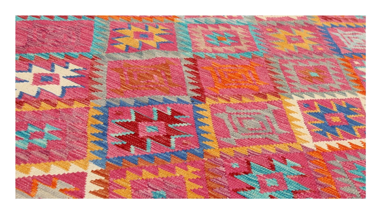 Tappeto Kilim Kaudani Afghan fatto a mano multicolore 289x209cm