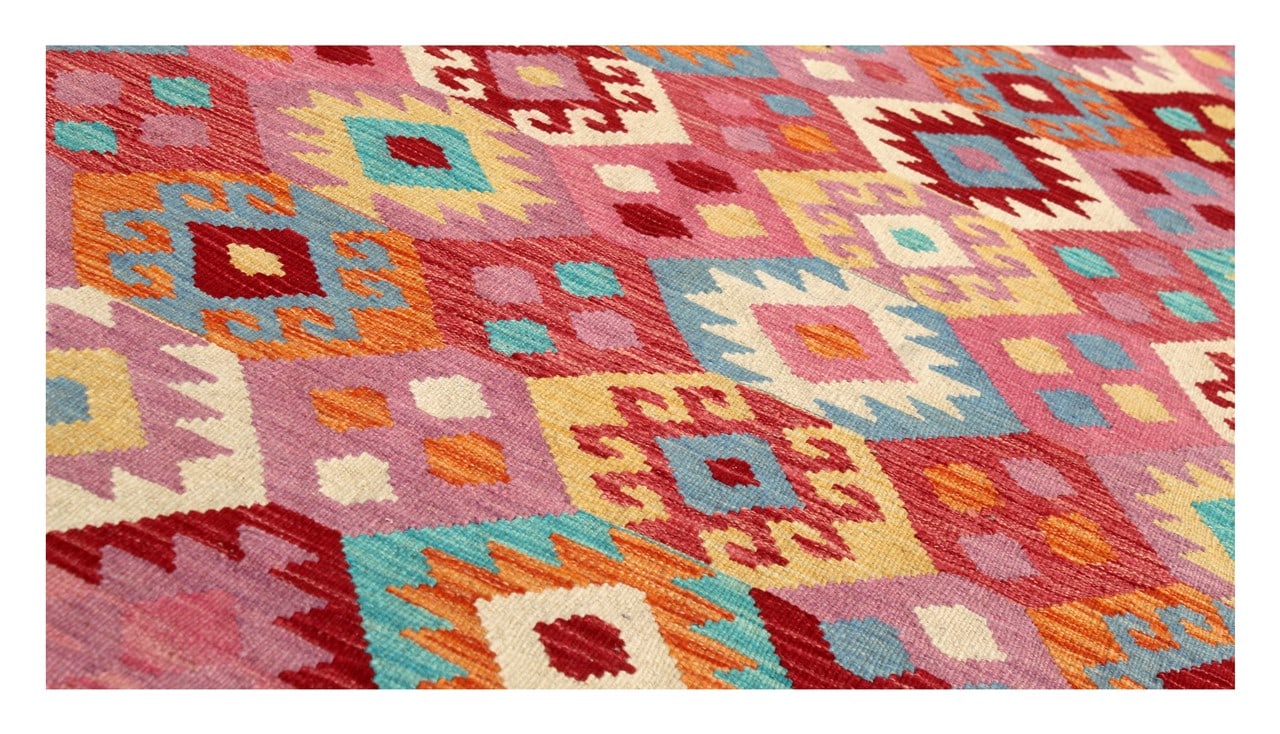 Tappeto Kilim Kaudani Afghan fatto a mano multicolore 300x201cm