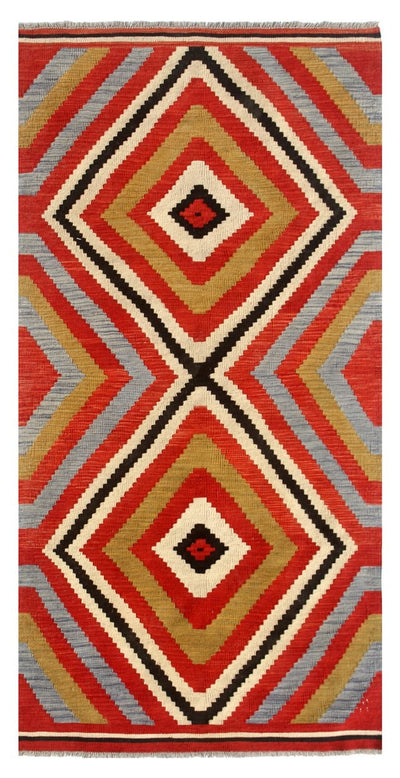 Tappeto Kilim moderno in lana multicolore 201x102cm
