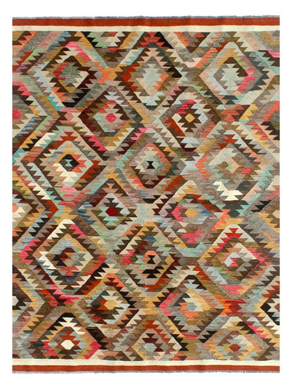 Tappeto Kilim Kaudani Afghan fatto a mano multicolore 301x210cm
