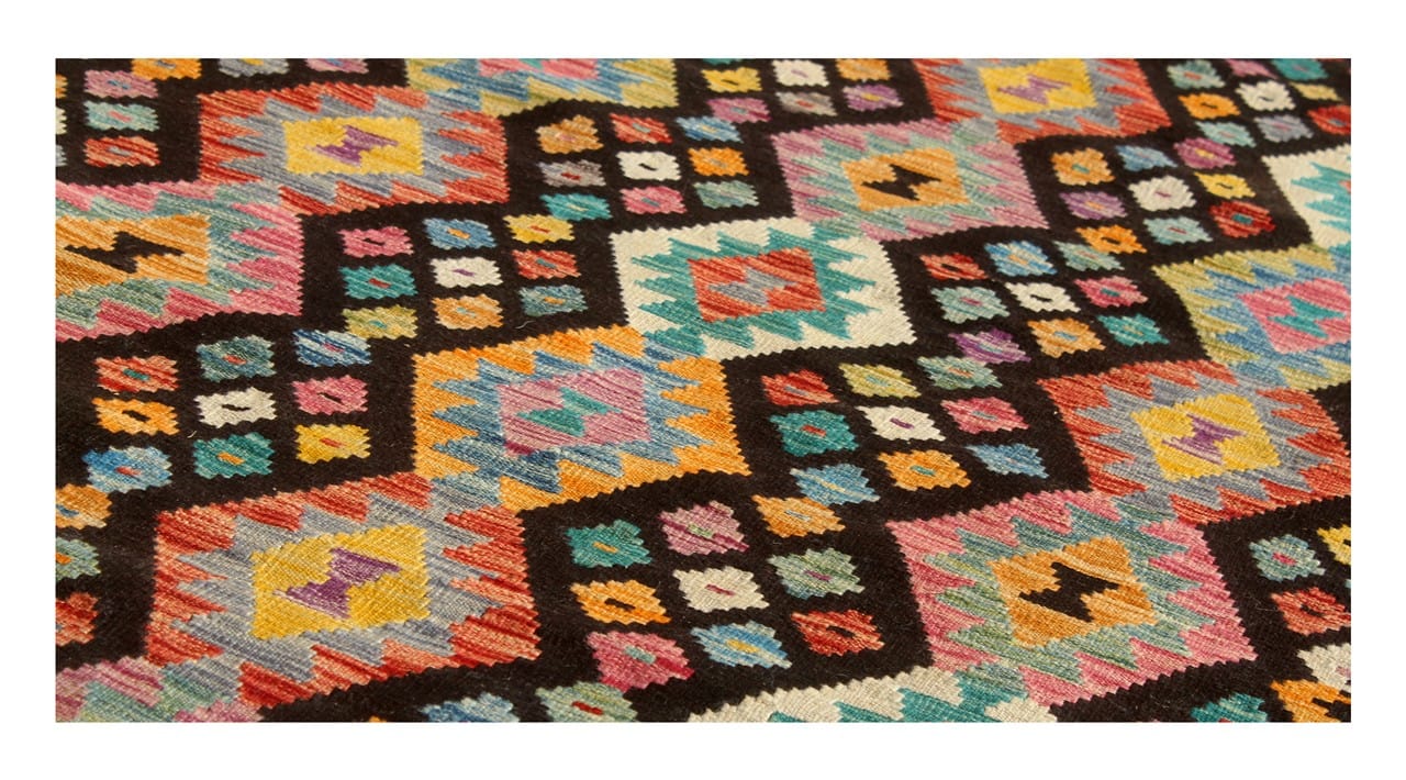 Tappeto Kilim Kaudani Afghan fatto a mano multicolore 300x210cm