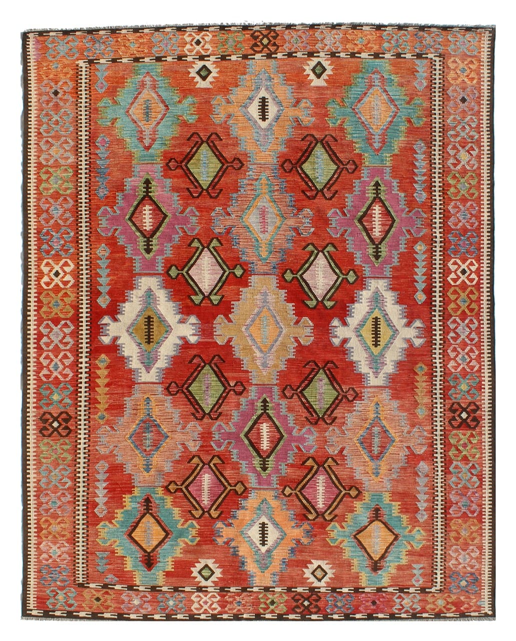 Tappeto Kilim Kaudani Afghan fatto a mano multicolore 350x262cm