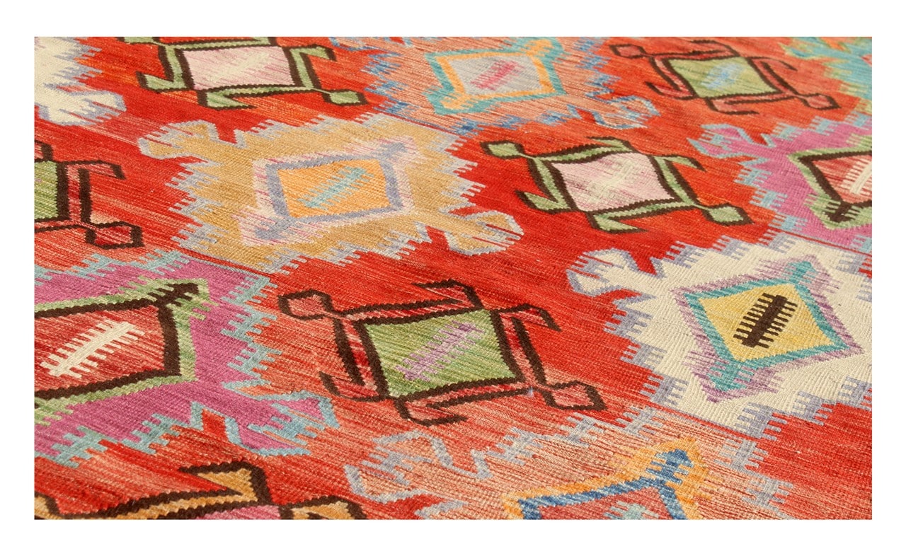 Tappeto Kilim Kaudani Afghan fatto a mano multicolore 350x262cm