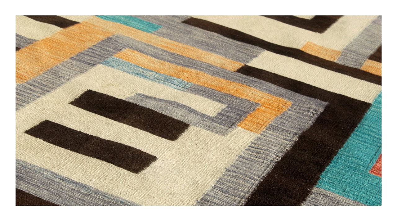 Tappeto Kilim moderno in lana multicolore 242x189cm