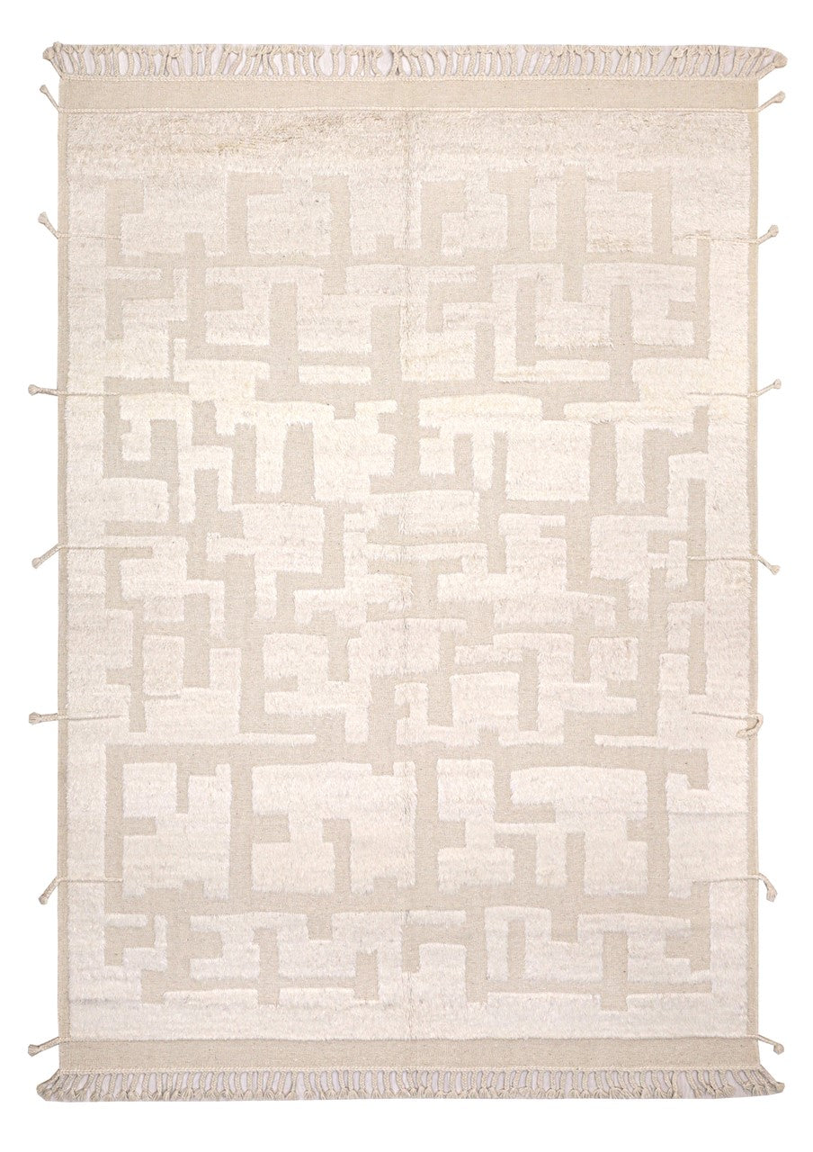 Modern design white Berber style carpet, handmade 345x252cm