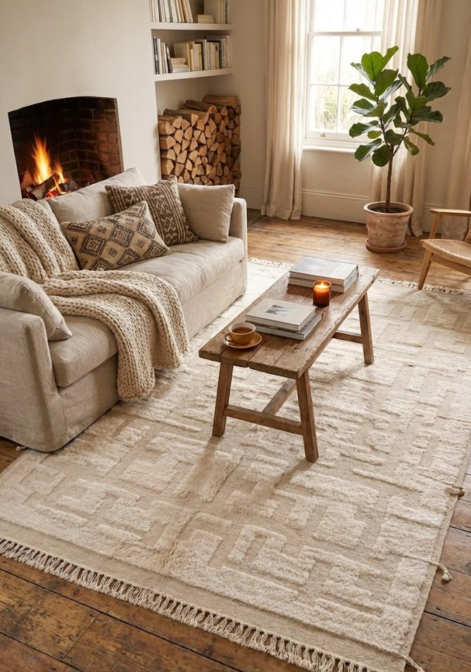Modern design white Berber style carpet, handmade 345x252cm