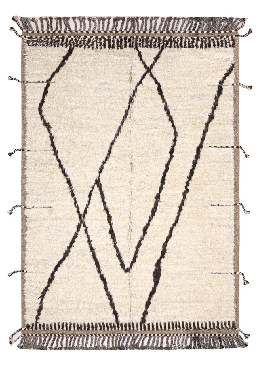 Modern design rug white Berber style, handmade 237x174cm