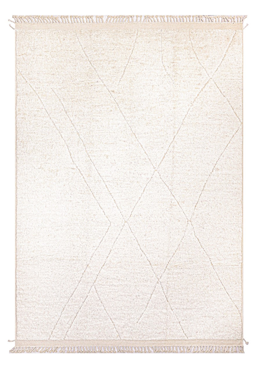 Modern design rug white plain Berber style, handmade 301x207cm