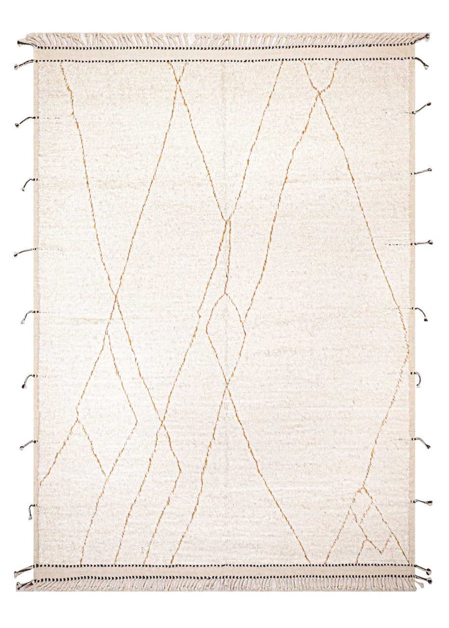 Modern design rug white Berber style, handmade 303x208cm