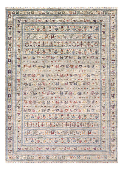 Tappeto Afghan grigio in lana, fatto a mano 357x271 cm